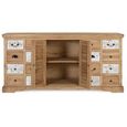 Zunai Natural Wood and Distressed White 160cm 2 Door Multi Drawer Medium Sideboard thumbnail 3