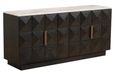 Claremont Dark Wood 4 Door Extra Large Geometric Sideboard with Travertine Top