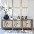 Distressed Sideboard - 6 Door - 227cm - Patterned  - Extra Large - Grey - Lacquered Pine Wood