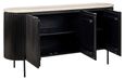 Hampton 3 Door Black Fluted Large Sideboard with Travertine Beige Top