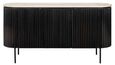 Hampton 3 Door Black Fluted Large Sideboard with Travertine Beige Top
