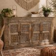 Hand Carved Sideboard - 4 Door - 190cm - Extra Large - Rustic Natural - Mango Wood
