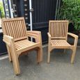 Stacking Garden Dining Armchair - Set of 2 - Slatted - Natural - Teak Wood