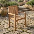 Stacking Garden Dining Armchair - Set of 2 - Slatted - Natural - Teak Wood