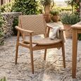 Stacking Silla Garden Dining Armchair - Set of 2 - Natural - Rattan and Teak Wood