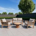 Malaga Garden Lounge Sofa Set - Round Coffee Table - Teak Wood
