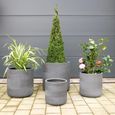 Garden Planter - Set of 4 - Round - Grey - Fibre Clay