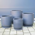 Garden Planter - Set of 4 - Round - with Saucers - Blue - Fibre Clay