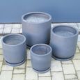 Garden Planter - Set of 4 - Round - with Saucers - Blue - Fibre Clay