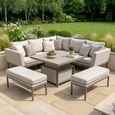 Pulse Square Corner Garden Dining Set - Rising Table - Ceramic Top - Latte