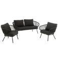 Poa Outdoor Sofa Set - 2+1+1 Seater - Black - Rattan and Metal