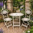 Distressed White Metal Oval Garden Table with 2 Chairs thumbnail