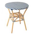 Geo Outdoor Dining Table - 70cm - 2 Seater - Round - Blue and White - Rattan and Bamboo Wood
