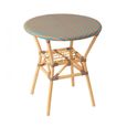 Geo Outdoor Dining Table - 70cm - 2 Seater - Round - Orange and Turquoise - Rattan and Bamboo Wood