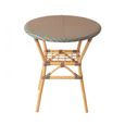 Geo Outdoor Dining Table - 70cm - 2 Seater - Round - Orange and Turquoise - Rattan and Bamboo Wood