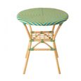 Geo Outdoor Dining Table - 70cm - 2 Seater - Round - Yellow and Azure Blue - Rattan and Bamboo Wood