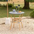 Geo Outdoor Dining Table - 70cm - 2 Seater - Round - Blue and White - Rattan and Bamboo Wood