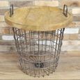 Brown Wood and Metal Round Table Basket thumbnail 5