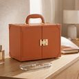 Artificial Jewellery Case - with Handle - Cognac - Leather and Wood