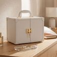 Artificial Jewellery Case - with Handle - White - Leather and Wood