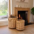 Flowerpot Storage Basket - Set of 2 - Round - On Wheels - Natural - Wicker and Bamboo Wood
