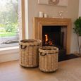 Flowerpot Storage Basket - Set of 2 - Round - On Wheels - Natural and Grey - Wicker and Bamboo Wood