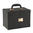 Artificial Jewellery Case - with Handle - Black - Leather and Wood