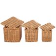Storage Basket - Set of 3 - with Handles - Natural - Wicker and Bamboo Wood