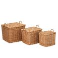 Storage Basket - Set of 3 - with Handles - Natural - Wicker and Bamboo Wood