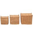 Storage Basket - Set of 3 - with Handles - Natural - Wicker and Bamboo Wood