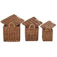 Storage Basket - Set of 3 - with Handles - Rust Brown and Natural - Wicker and Bamboo Wood
