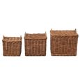 Storage Basket - Set of 3 - with Handles - Rust Brown and Natural - Wicker and Bamboo Wood