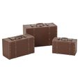 Storage Box - Set of 3 - Brown - Leather and Wood