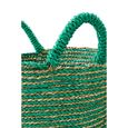 Striped Basket - Set of 3 - Round - Natural and Dark Green - Raffia