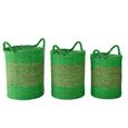 Striped Basket - Set of 3 - Round - Natural and Green - Raffia