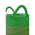 Striped Basket - Set of 3 - Round - Natural and Green - Raffia