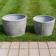 Garden Tub - Set of 2 - Grey Metal - Small - Ribbed