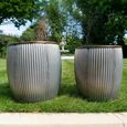Garden Tub - Set of 2 - Grey Metal - Round - Small