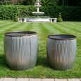 Garden Tub - Set of 2 - Grey Metal - Round - Small
