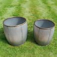 Garden Tub - Set of 2 - Grey Metal - Round - Small