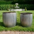 Garden Tub - Set of 2 - Grey Metal - Round - Small