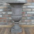 Garden Urn - Pedestal - Plant - Grey Metal - Tall