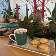 Set of 6 Festive Fir Ceramic Mugs Green and White Decor thumbnail 2
