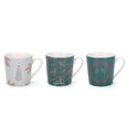 Set of 6 Festive Fir Ceramic Mugs Green and White Decor thumbnail 4