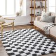 Urban Rug - Shaggy Modern Plush Pile - Black & White Checkered - Sizes Available