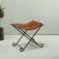 Buffalo Folding Stool - Brown - Leather with Iron