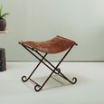 Buffalo Folding Stool - Tan - Leather with Metal