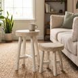 Paulownia Stool - Set of 2 - Round - White - Wood
