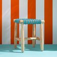 Stool - Square - Turquoise Blue - Teak Wood