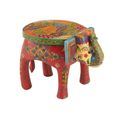 Delhi Elephant Painted Stool - Set of 2 - Multi Coloured - Mango Wood